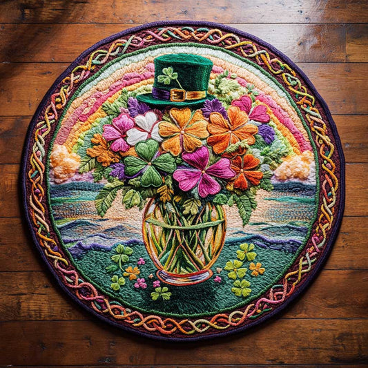 Lucky Shamrock Bloom Quilted Round Mat Holiday Decorations St Patrick's Day Gift Ideas - Pvr