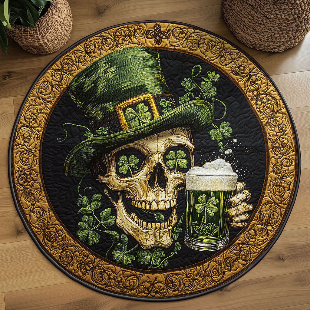 Brew Skull Quilted Round Mat Holiday Decorations St Patrick's Day Gift Idea For Brother - Pvr