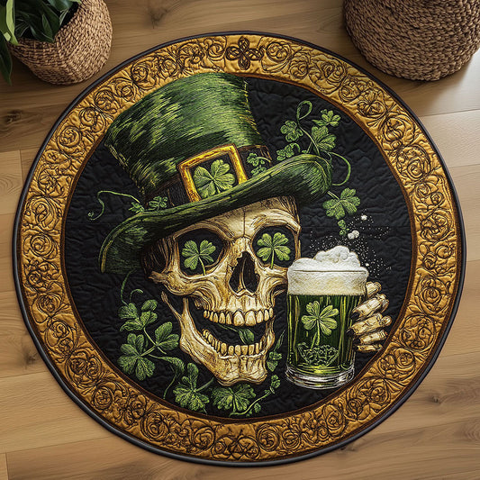 Brew Skull Quilted Round Mat Holiday Decorations St Patrick's Day Gift Idea For Brother - Pvr