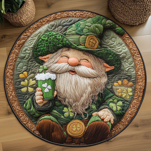 Rainbow Gnome Gold Quilted Round Mat Holiday Decorations St Patrick's Day Gift Idea - Pvr