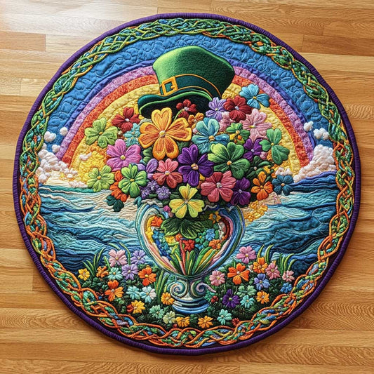 Lucky Shamrock Garden Quilted Round Mat Shamrock Day Decor St Patricks Day Presents Idea - Pvr