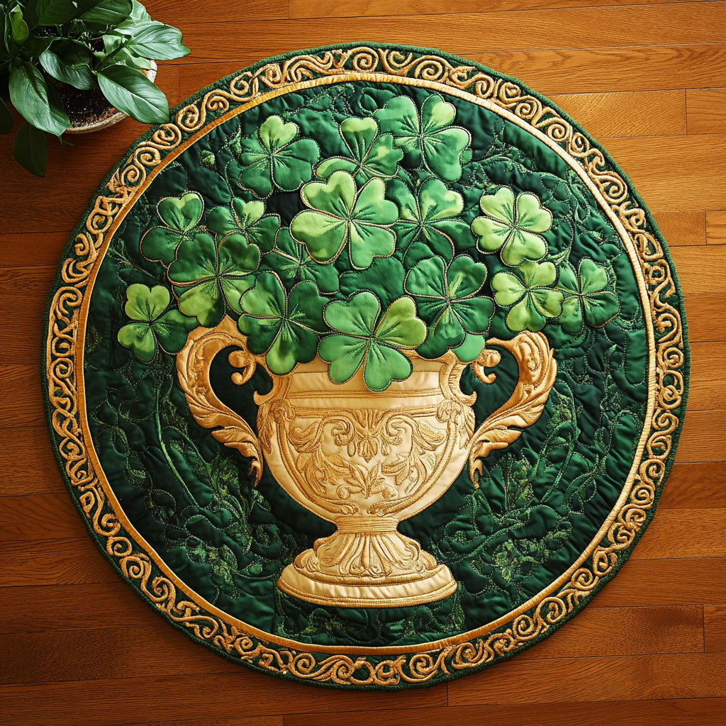 Shamrock Trophy Quilted Round Mat St Pattys Day Mat St Patrick Gifts For Lovers - Pvr