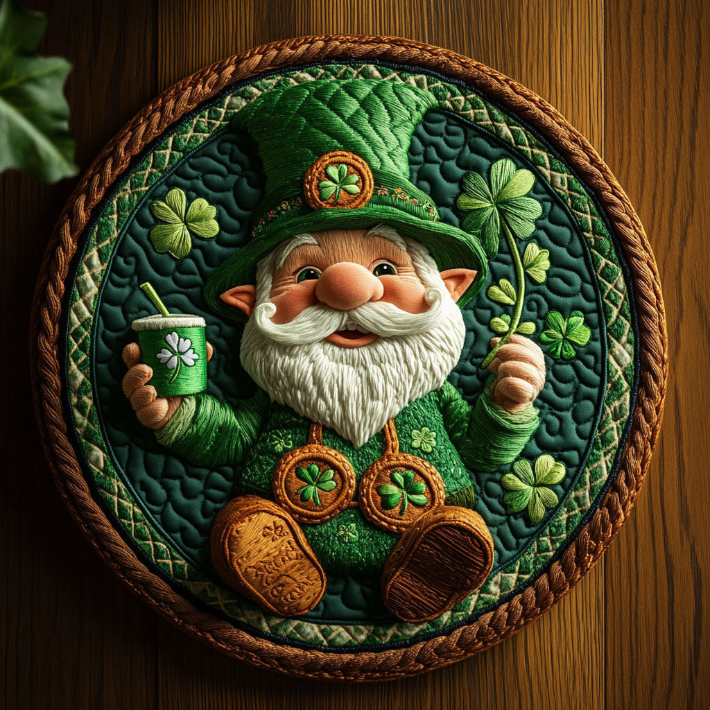 Cheers To The Gnome Quilted Round Mat House Decor Items St Patrick's Day Gift Ideas - Pvr