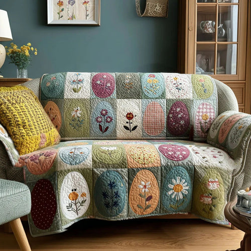 Easter Egg Patchwork Quilted Sofa Cover Spring Couch Cover Farmhouse Home Decor Gift For Her