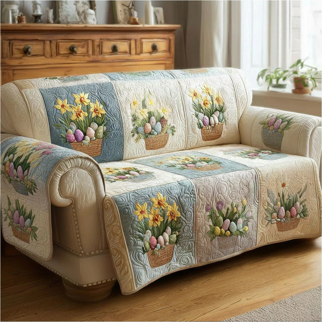 Colorful Daisy Floral Quilted Sofa Cover Spring Flower Sofa Protector Gift For Mom