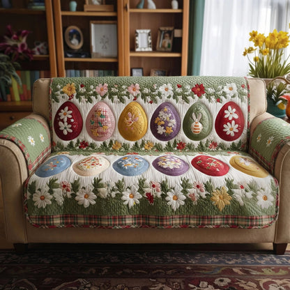 Pastel Easter Egg Quilted Sofa Cover Spring Egg Couch Cover Holiday Home Decor Gift For Family(1)