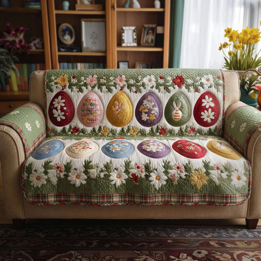 Pastel Easter Egg Quilted Sofa Cover Spring Egg Couch Cover Holiday Home Decor Gift For Family(1)