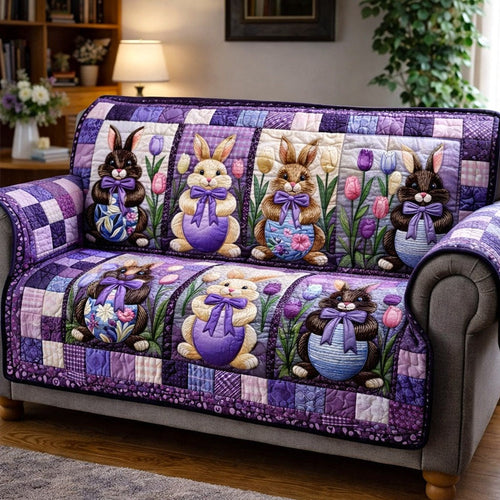 Colorful Easter Bunny Quilted Sofa Cover Spring Bunny Sofa Protector Gift For Family