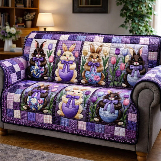 Colorful Easter Bunny Quilted Sofa Cover Spring Bunny Sofa Protector Gift For Family