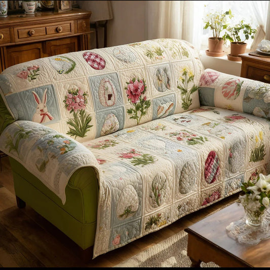 Botanical Floral Quilted Sofa Cover Vintage Flower Couch Cover Cottagecore Home Decor Gift For Mom