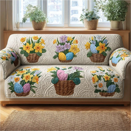 Easter Flower Quilted Sofa Cover Couch Protector Spring Living Room Home Decor Gift For Mom_