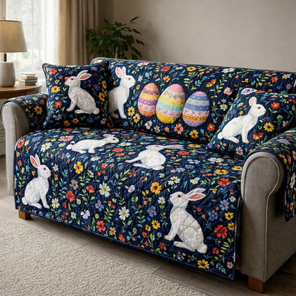 Dark Easter Bunny Egg Quilted Sofa Cover Bunny Floral Sofa Throw Cover Gift For Family