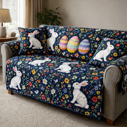 Dark Easter Bunny Egg Quilted Sofa Cover Bunny Floral Sofa Throw Cover Gift For Family