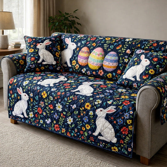 Dark Easter Bunny Egg Quilted Sofa Cover Bunny Floral Sofa Throw Cover Gift For Family