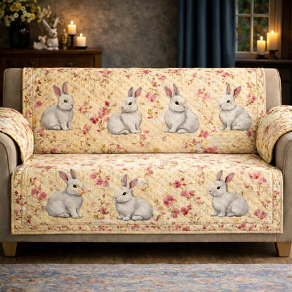 Cute Easter Bunny Quilted Sofa Cover Bunny Egg Couch Slipcover Spring Unique Easter Gifts
