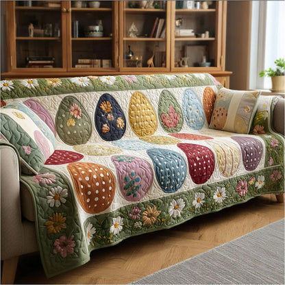 Pastel Easter Egg Quilted Sofa Cover Spring Egg Couch Cover Unique Gift For Family