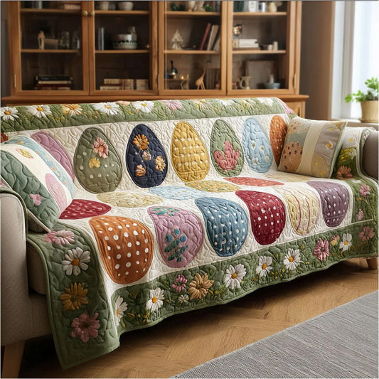 Pastel Easter Egg Quilted Sofa Cover Spring Egg Couch Cover Unique Gift For Family