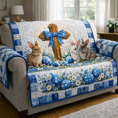 Cute Easter Bunny Quilted Sofa Cover Spring Bunny Couch Cover Religious Easter Gifts