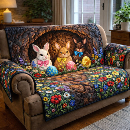 Easter Bunny Garden Quilted Sofa Cover Spring Bunny Sofa Throw Cover Happy Easter Decorations
