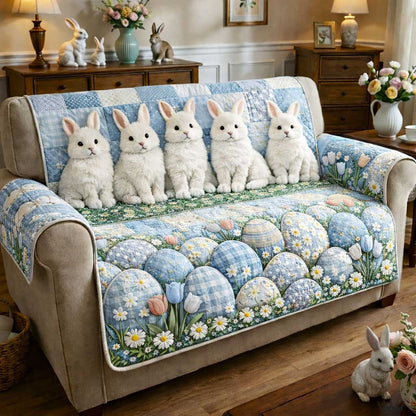 Pastel Easter Bunny Egg Quilted Sofa Cover Spring Bunny Sofa Throw Cover Cute Easter Gifts