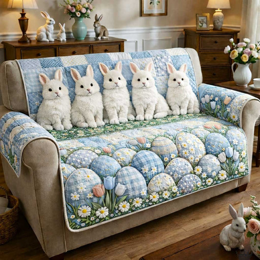Pastel Easter Bunny Egg Quilted Sofa Cover Spring Bunny Sofa Throw Cover Cute Easter Gifts