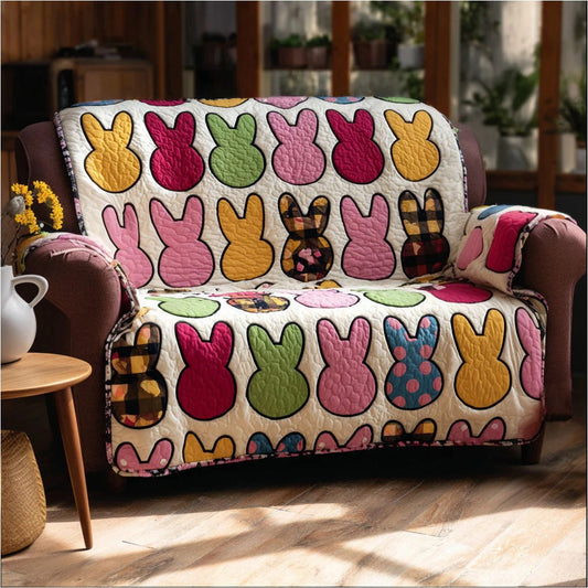 Cute Easter Bunny Quilted Sofa Cover Colorful Bunny Couch Cover Holiday Decor Gift For Kids