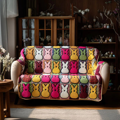 Colorful Easter Bunny Quilted Sofa Cover Spring Bunny Sofa Throw Cover Holiday Gift For Family