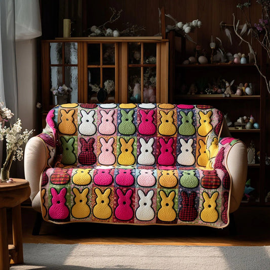 Colorful Easter Bunny Quilted Sofa Cover Spring Bunny Sofa Throw Cover Holiday Gift For Family