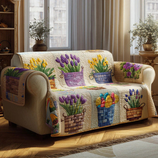 Vintage Flower Quilted Sofa Cover Spring Floral Couch Cover Holiday Home Decor Unique Gift For Her