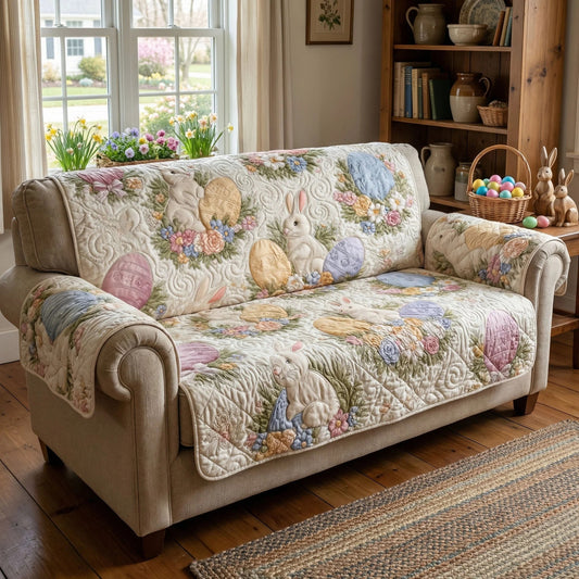 Cute Easter Bunny Quilted Sofa Cover Spring Bunny Couch Cover New Home Gifts