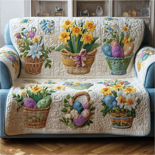 Easter Basket Flower Quilted Sofa Cover Spring Floral Couch Cover Gift For Women