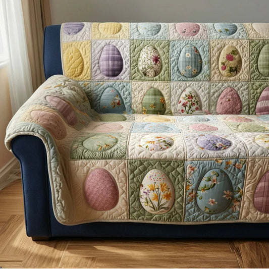 Pastel Easter Egg Quilted Sofa Cover Spring Egg Couch Cover Holiday Home Decor Gift For Family
