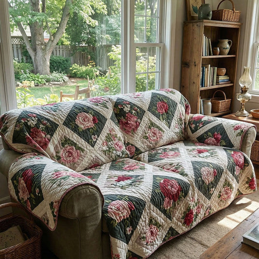 Vintage Patchwork Floral Quilted Sofa Cover Flower Sofa Protector Farmhouse Decor Gift For Mom