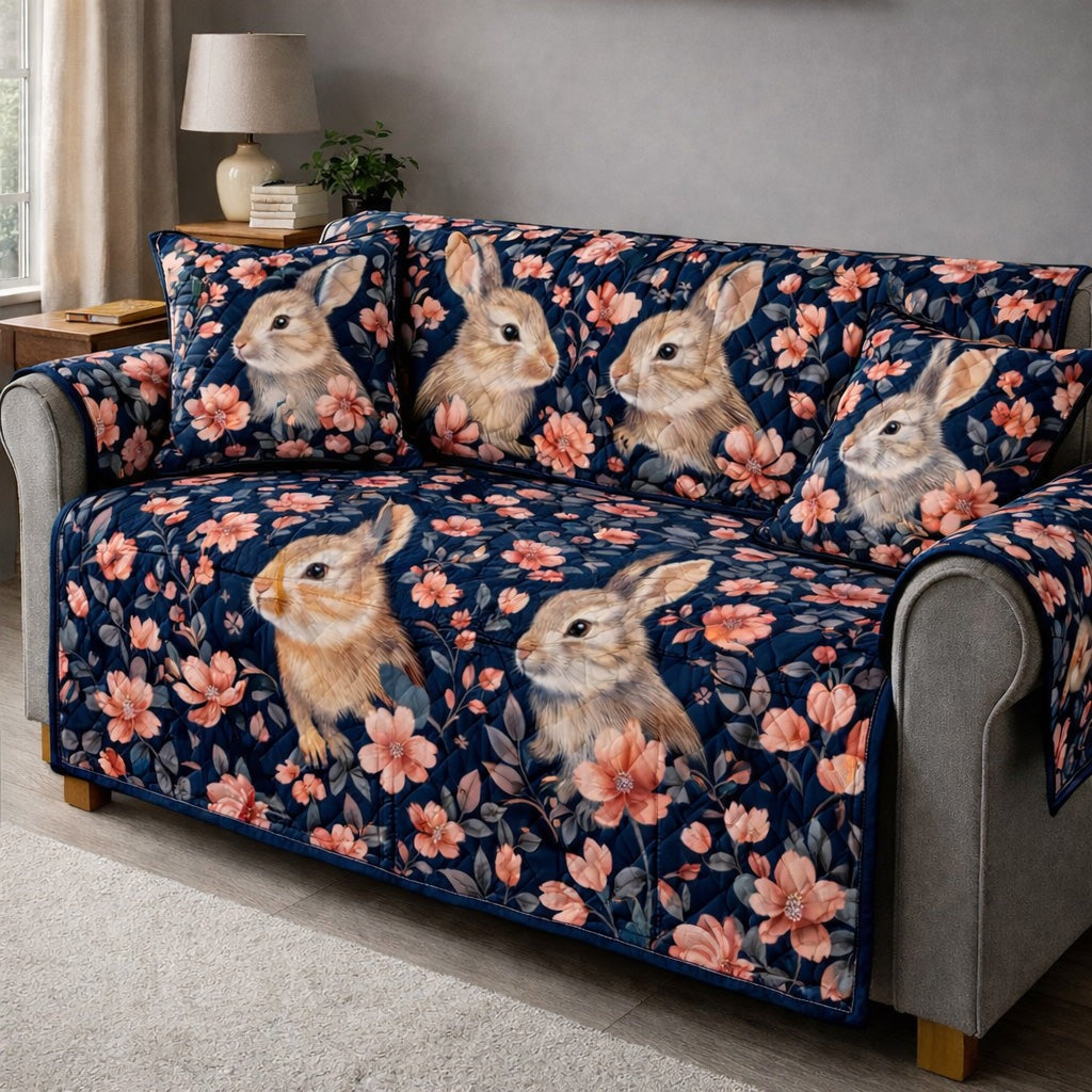 Cute Easter Bunny Floral Quilted Sofa Cover Spring Bunny Couch Cover Unique Easter Gifts
