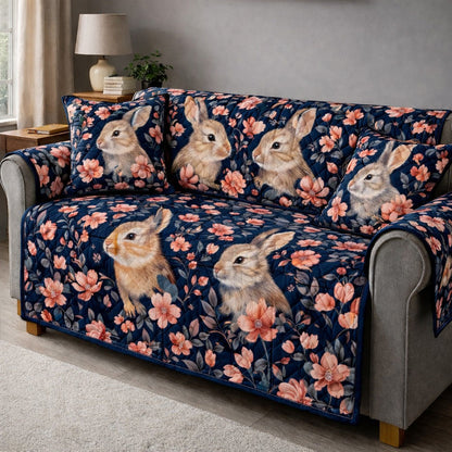 Cute Easter Bunny Floral Quilted Sofa Cover Spring Bunny Couch Cover Unique Easter Gifts