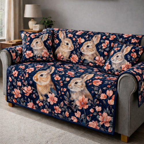 Cute Easter Bunny Floral Quilted Sofa Cover Spring Bunny Couch Cover Unique Easter Gifts