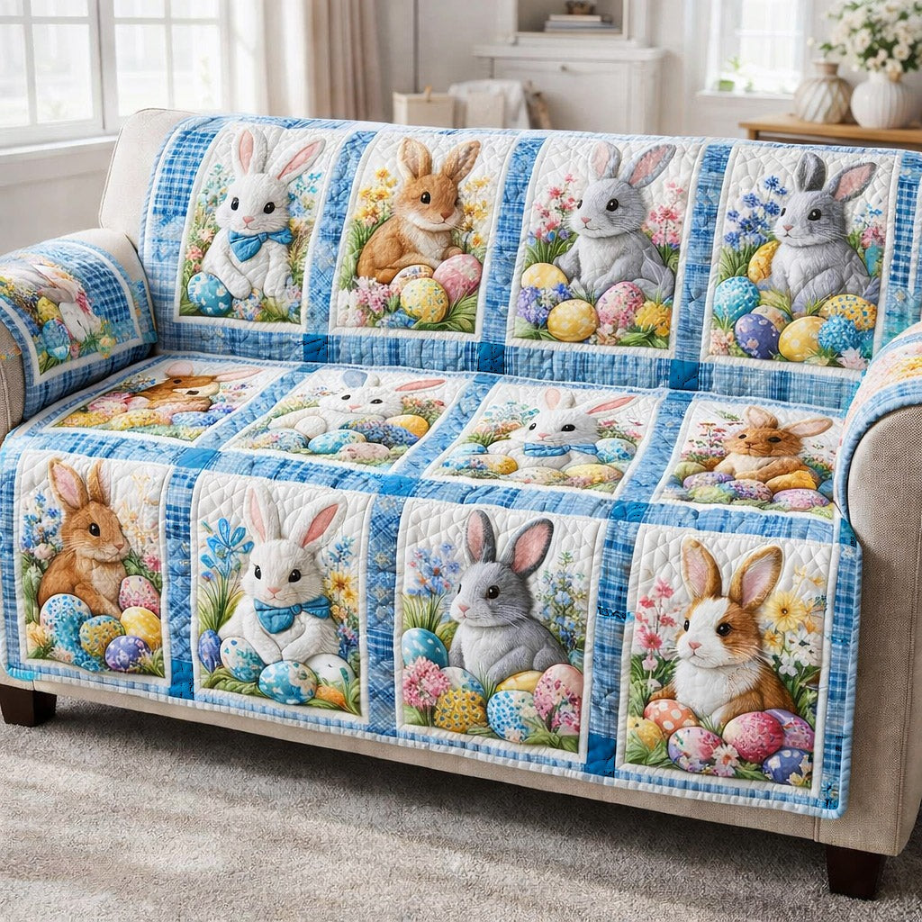 Cute Easter Bunny Patchwork Quilted Sofa Cover Spring Bunny Couch Cover Unique Easter Gifts