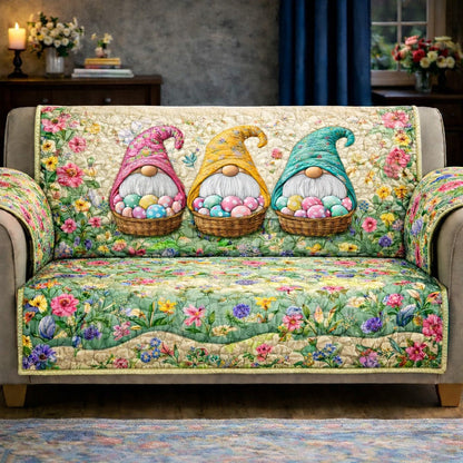 Easter Gnome Quilted Sofa Cover Spring Gnome Couch Cover Unique Gift For Family