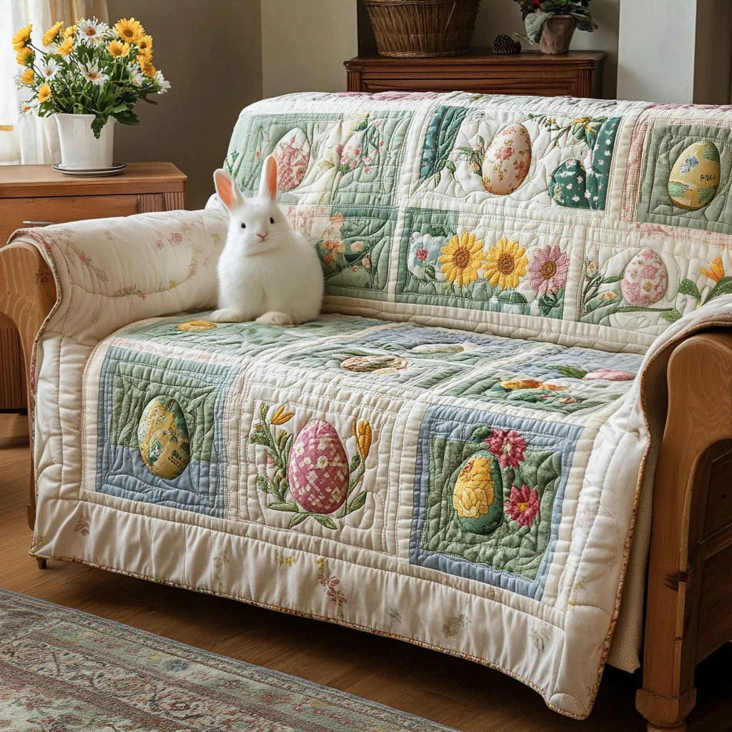 Easter Egg Quilted Sofa Cover Spring Floral Couch Cover Vacation House Decoration Best Gift For Family