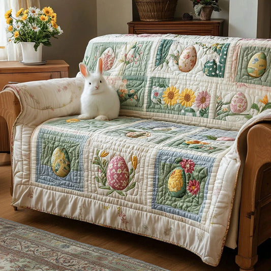 Easter Egg Quilted Sofa Cover Spring Floral Couch Cover Vacation House Decoration Best Gift For Family