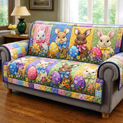 Colorful Easter Bunny Egg Quilted Sofa Cover Spring Bunny Sofa Protector Cute Easter Gift Items