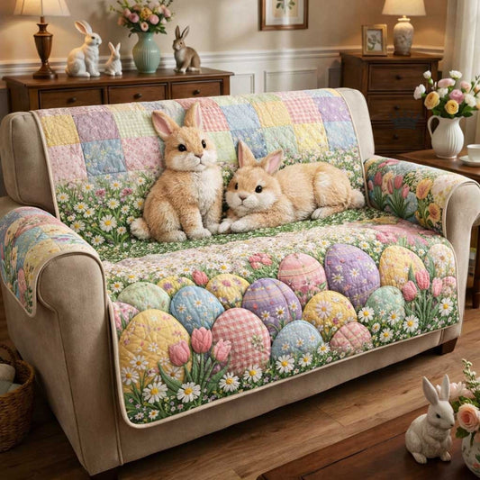 Cute Easter Bunny Egg Quilted Sofa Cover Spring Bunny Sofa Protector Best Easter Presents