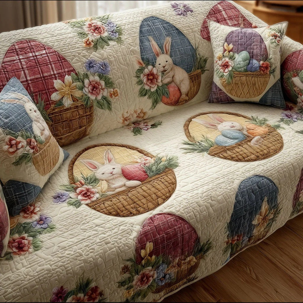Colorful Easter Egg Quilted Sofa Cover Holiday Egg Couch Slipcover Gift For Family(1)