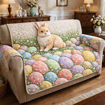 Sweet Easter Bunny Eggs Quilted Sofa Cover Spring Bunny Sofa Protector Holiday Home Decor