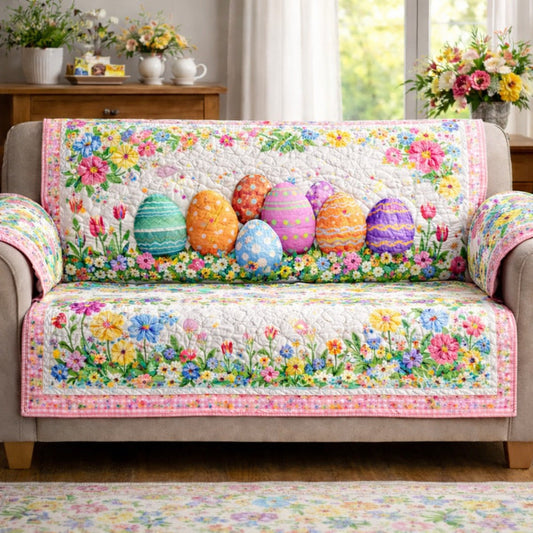Colorful Easter Egg Quilted Sofa Cover Spring Egg Sofa Protector Holiday Home Decor