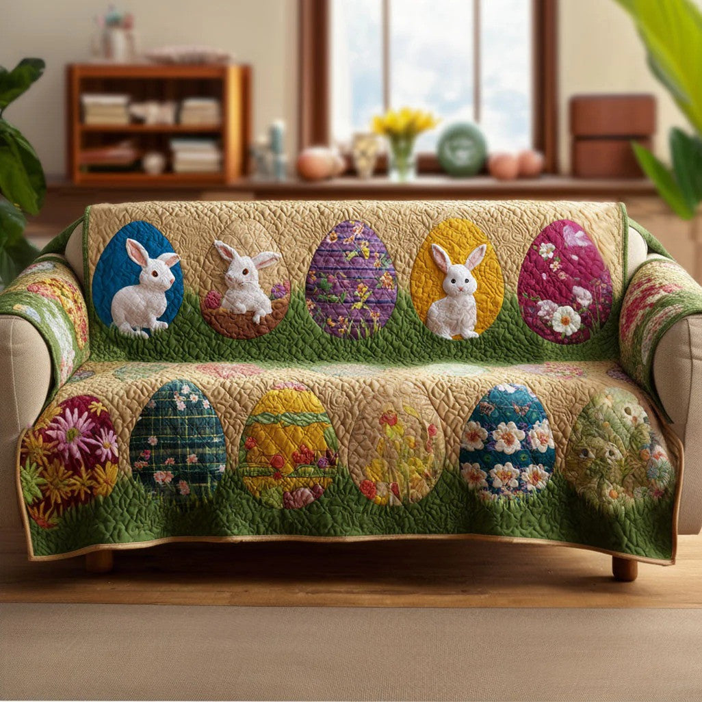 Cute Easter Bunny Egg Quilted Sofa Cover Spring Bunny Sofa Protector Gift For Kids