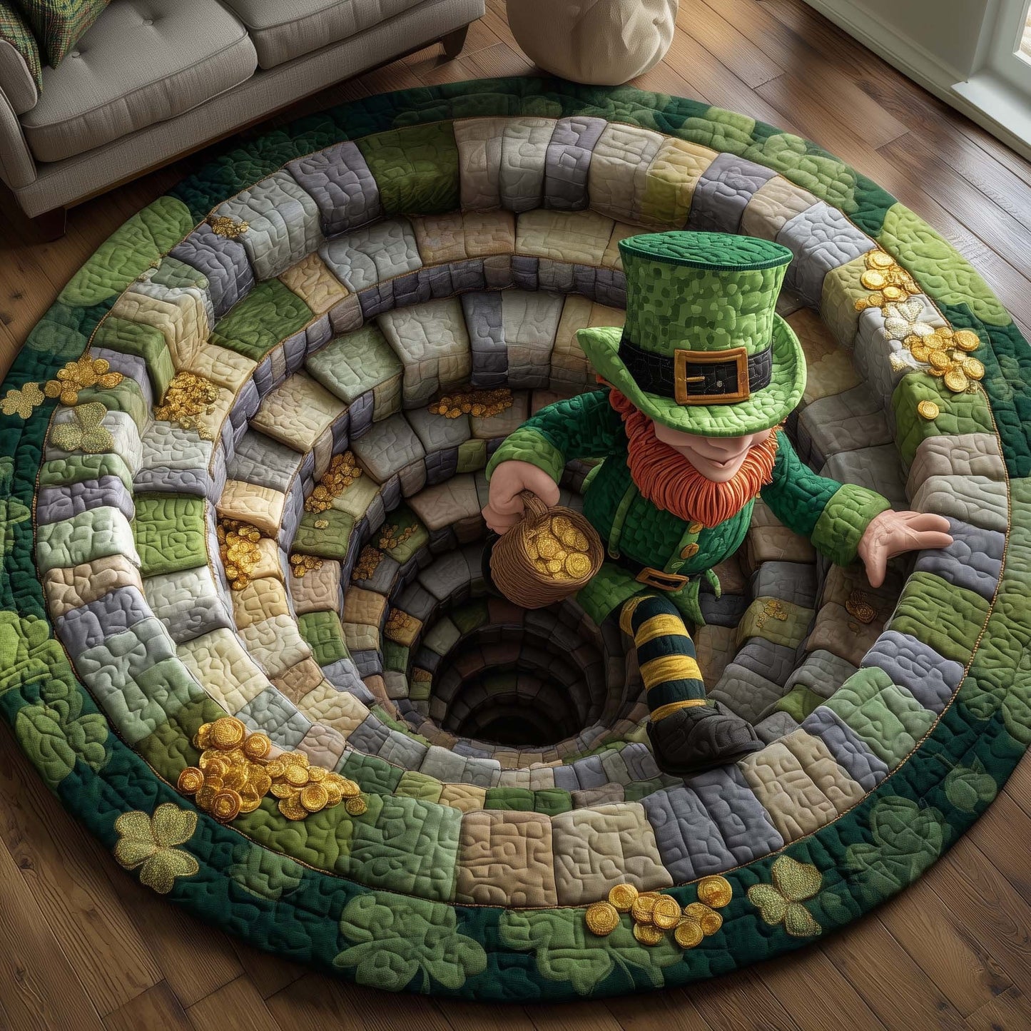Irish Blessing Quilted Round Mat Leprechaun Round Rugs St Patrick's Day Home Decor Gifts - Printvoro