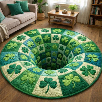 Blessed Greenery Shamrock Quilted Round Mat St Patrick's Day Round Rugs Gifts For Irish - Printvoro
