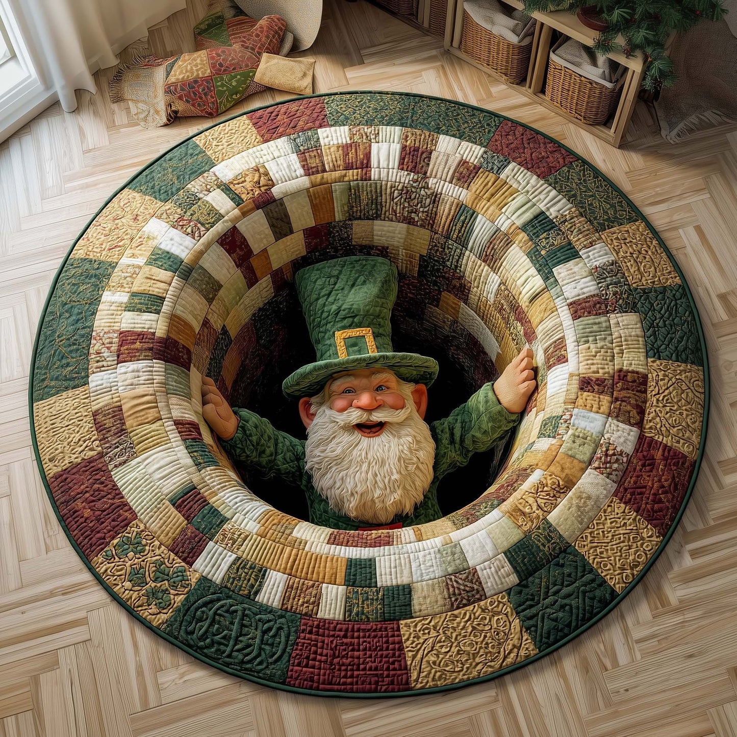 St Patrick's Day Leprechaun Quilted Round Mat Irish Holiday Round Rugs Home Decor - Printvoro