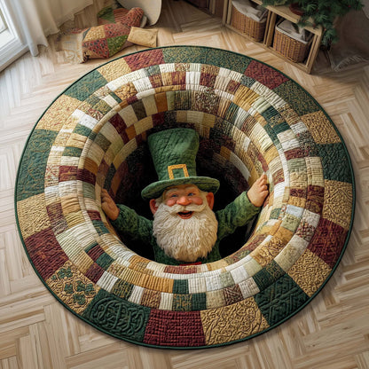 St Patrick's Day Leprechaun Quilted Round Mat Irish Holiday Round Rugs Home Decor - Printvoro